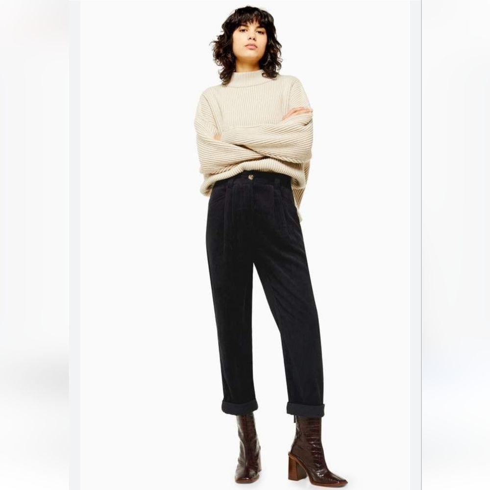 TOPSHOP ASOS Casual Corduroy Tapered Trousers Black Size L